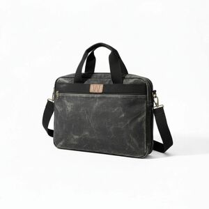 Vintage Lands' End Heavy Waxed Canvas Briefcase Messenger Bag Leather Trim